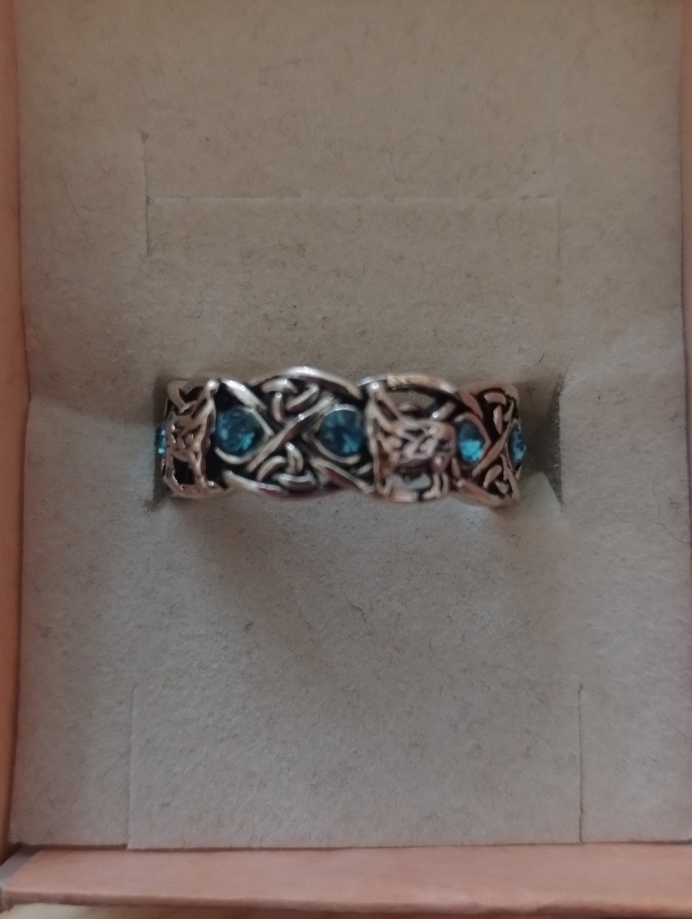 Celtic Knot Ring Blue Stone | Vintage Style Silver Band | Boho Gothic Jewelry